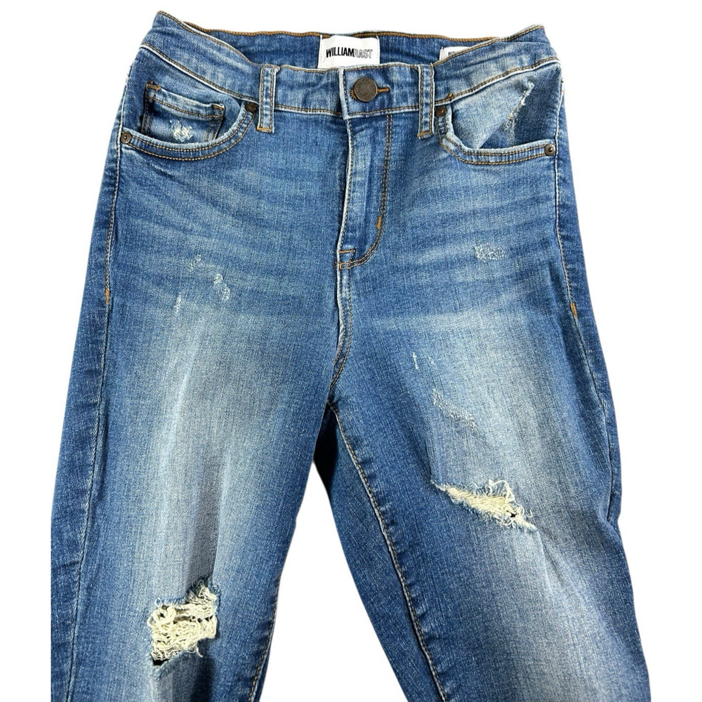 William Rast High-Rise Ankle Jeans Sz 26 Distressed Stretch Medium Blue Wash - Picture 2 of 7
